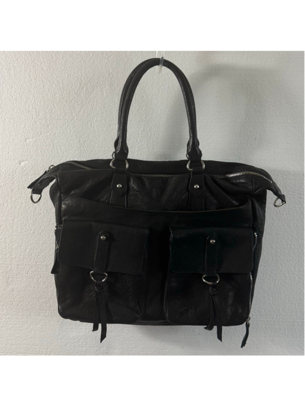 7 For All Mankind Black Y2K Leather Large Tote Bag